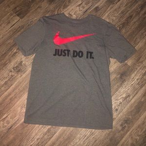 Gray Nike T-shirt.